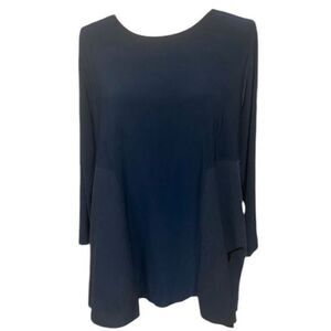 Sun Kim Womens Navy Ruffle Asymmetrical Top Size Medium